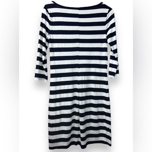 THREE DOTS M Made in USA Pima Cotton Blend Midi Blue White Striped T-Shirt Dress - Picture 6 of 6
